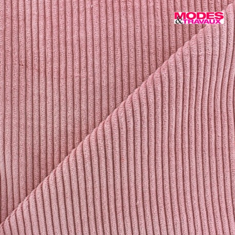 Tissu velours grosses côtes rose x10cm