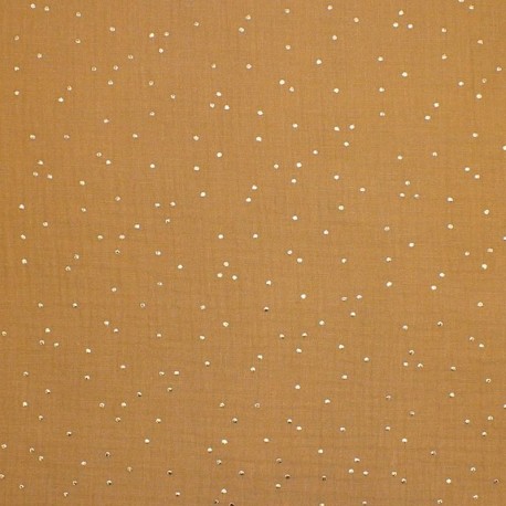 Tissu double gaze de coton pois doré - camel x 10cm