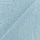 Tissu double gaze de coton pois doré - bleu glacier x 10cm