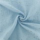 Tissu double gaze de coton pois doré - bleu glacier x 10cm