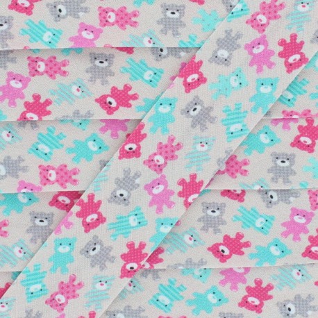Biais Coton Fantaisie Nounours - Rose x 1m