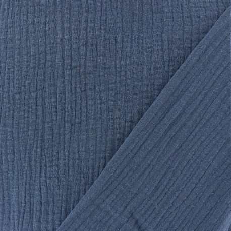 Tissu triple gaze de coton uni - bleu houle x 10cm