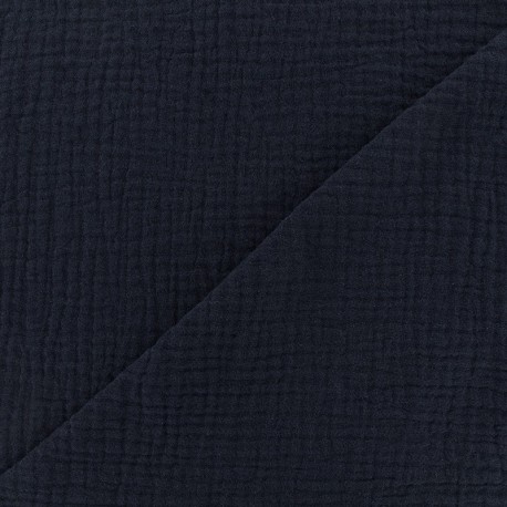 Tissu triple gaze de coton uni - bleu marine x 10cm