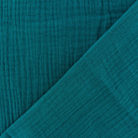 Tissu triple gaze de coton uni - Vert paon x 10cm