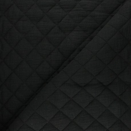 Tissu double gaze matelassé Réversible - noir x 10cm
