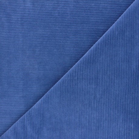 Tissu jersey velours côtelé - bleu x 10cm
