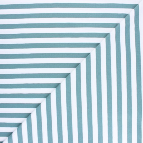 Tissu jersey à rayures Lacanau - vert eucalyptus x 10cm
