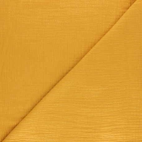 Tissu double gaze de coton rayure lurex - Jaune moutarde x 10cm