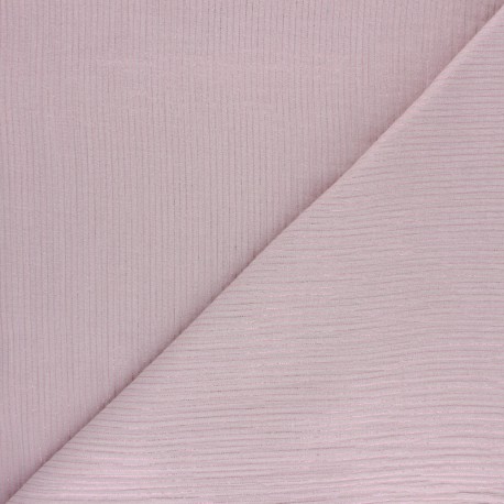 Tissu double gaze de coton rayure lurex - Vieux rose x 10cm