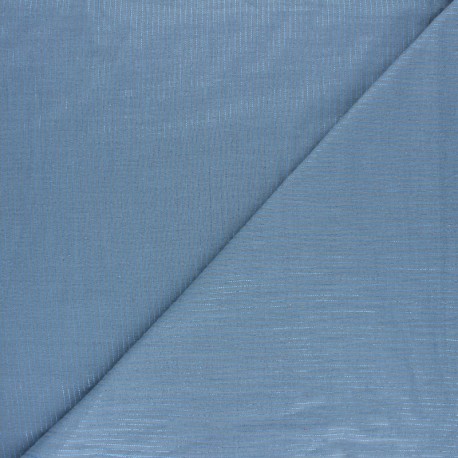Tissu double gaze de coton rayure lurex - Bleuet x 10cm