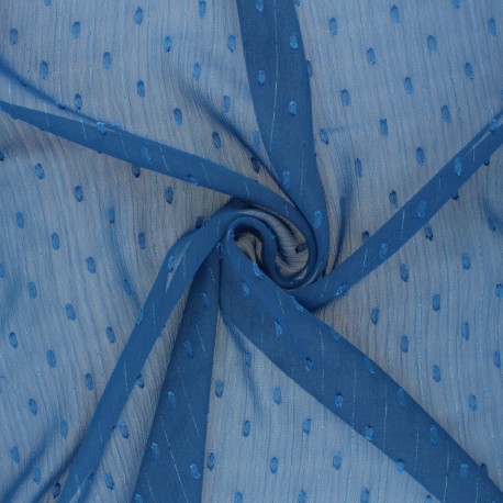 Tissu Mousseline lurex plumetis - bleu x 50cm