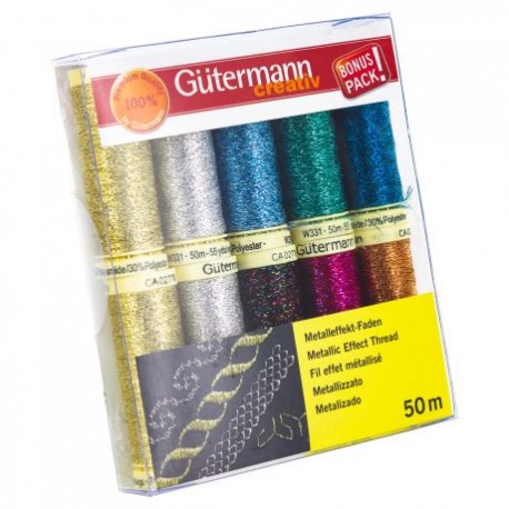 Set de 10 bobines de Fil à coudre effet métallisé Gutermann 50m - Multicolore