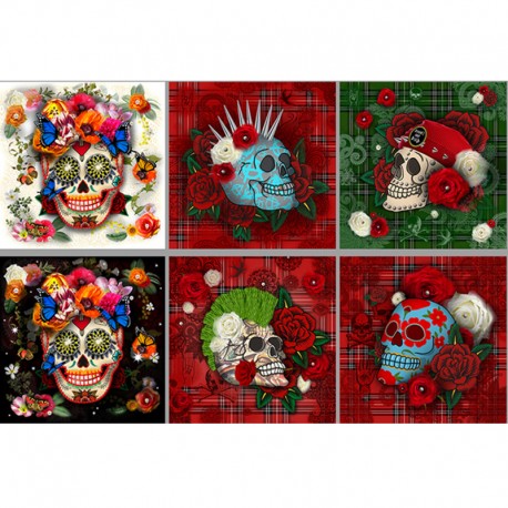 Tissu panneau velours ras Skulls Velvet - multicolore x 95cm