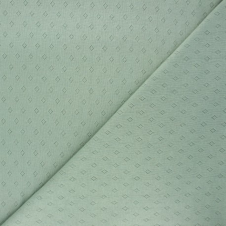 Tissu jersey maille ajourée Diamond - eucalyptus x 10cm