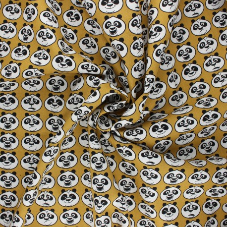 Tissu coton popeline Kung Fu Panda emotions - jaune moutarde x 10cm