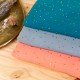 Tissu double gaze de coton pois doré - corail x 10cm