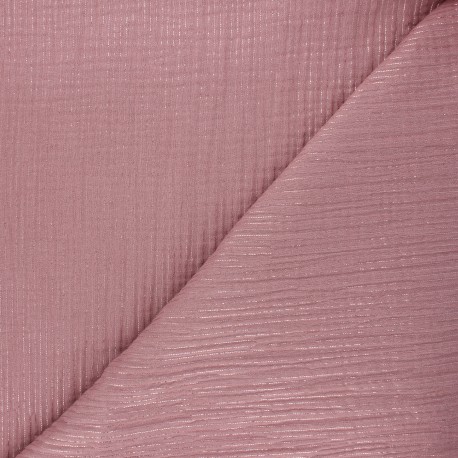 Tissu double gaze de coton rayure lurex - bois de rose x 10cm