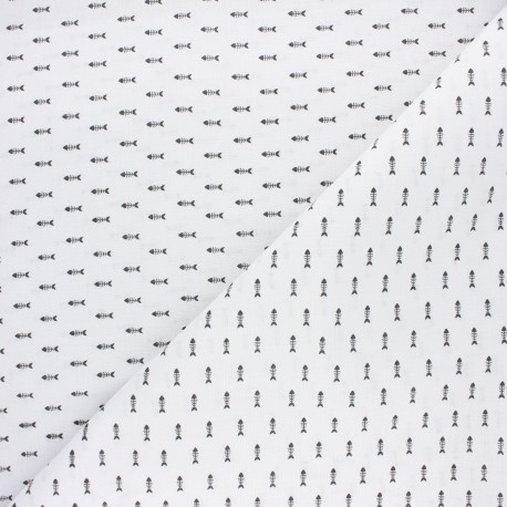 Tissu coton cretonne Fish skeleton - blanc x 10cm
