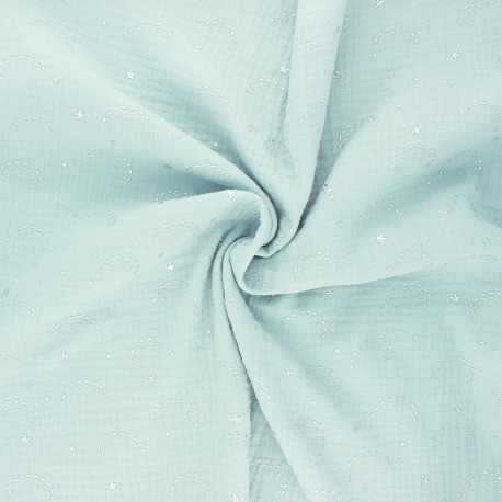 Tissu double gaze de coton Pimbolux argenté - opaline x 10cm