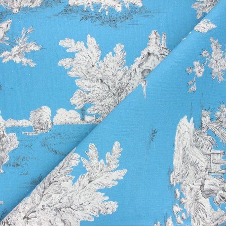 Tissu toile de Jouy Pastorale - bleu x 48cm