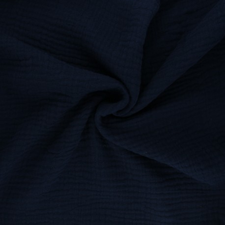 Tissu triple gaze de coton uni Sorbet - bleu nuit x 10cm