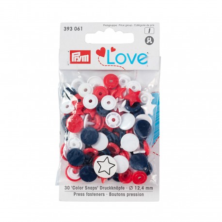 30 boutons pressions Color Snaps Love étoiles - mix rouge