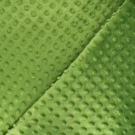 Tissu Velours minkee doux relief à pois - vert olive x 10cm