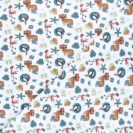 Tissu jersey Dans la jungle - blanc x 10cm