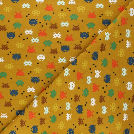 Tissu jersey Poppy Pixel game - moutarde x 10cm