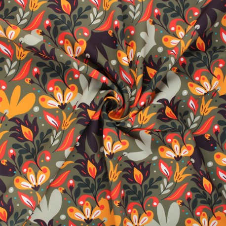 Tissu polyester Yoppies - kaki x 10cm