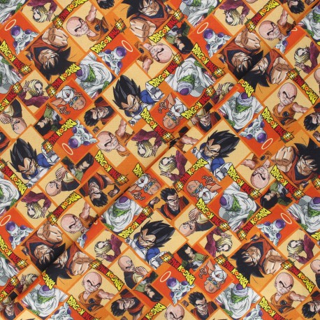 Tissu coton cretonne Dragon Ball Super Personnages - orange x 10cm
