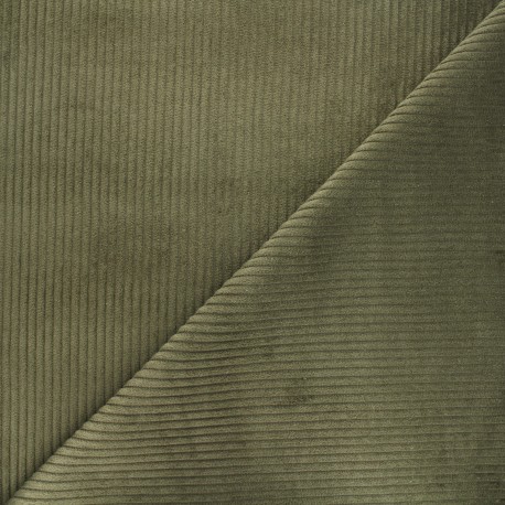 Tissu velours grosses côtes - vert army x 10cm