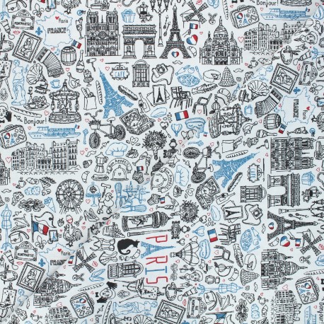 Tissu coton cretonne Eiffel - blanc x 10cm