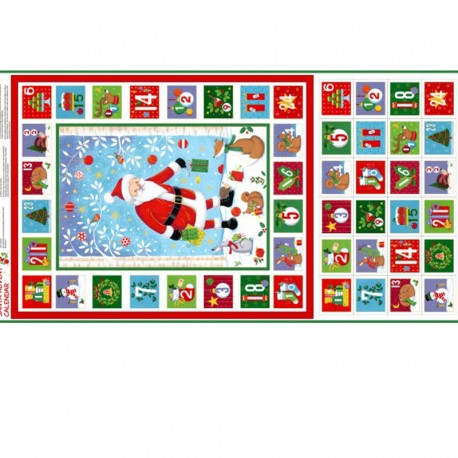 Tissu coton Makower UK Calendrier de l'avent - Merry santa x 59cm