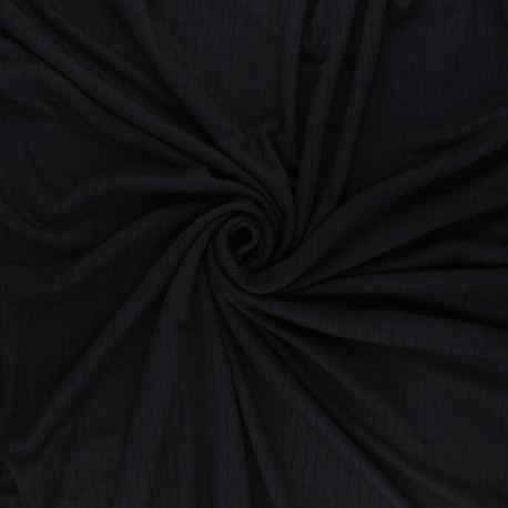 Tissu jersey viscose côtelé - noir x 10cm