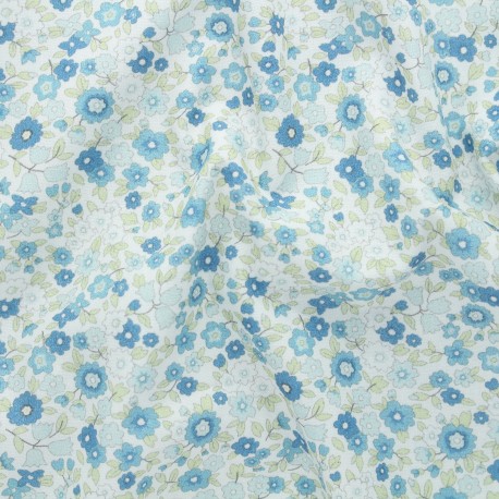 Tissu coton Été fleuri - bleu x 10cm