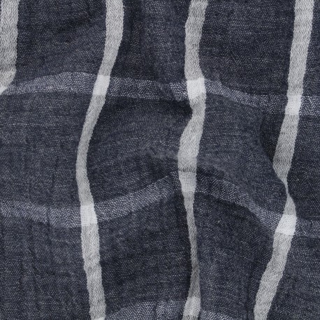 Tissu double gaze de coton à carreaux Henri - bleu x 10cm