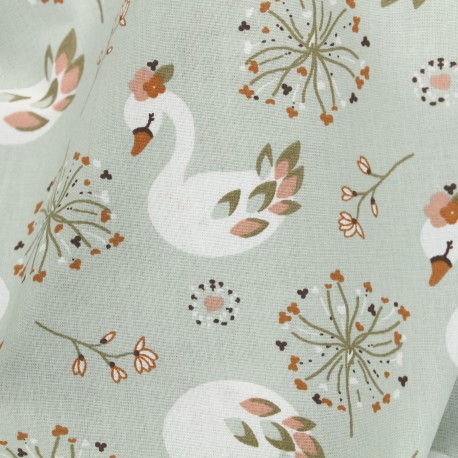 Tissu coton Ecyno - vert d'eau x 10cm