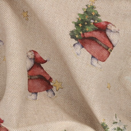 Tissu toile de coton aspect lin Petit papa noël - naturel x 10 cm