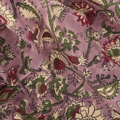 Tissu indien Cuttack - violet x 10 cm