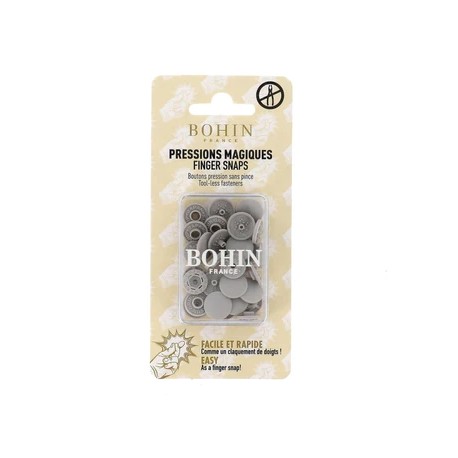 Bouton pression plastique sans pince Bohin - gris (lot de 8)