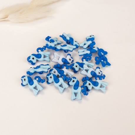 Bouton polyester Petite licorne - bleu