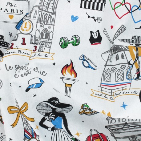 Tissu coton Médaille Paris - blanc
