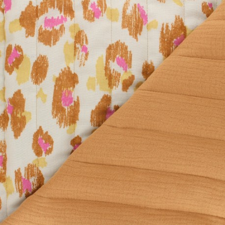 Tissu double gaze matelassé réversible Karula/Caramel