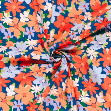 Tissu popeline de coton élasthanne Florazur