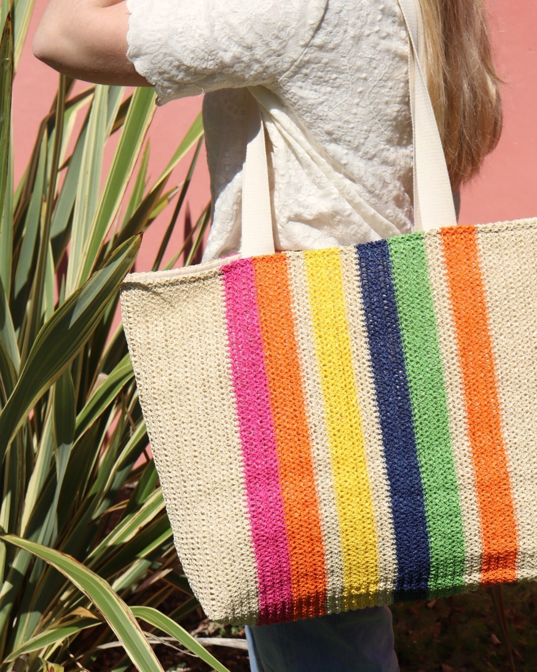 Kit couture Sac de plage raphia Ivoire et multicolore