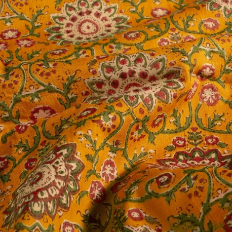 Tissu indien Chaukori - jaune moutarde