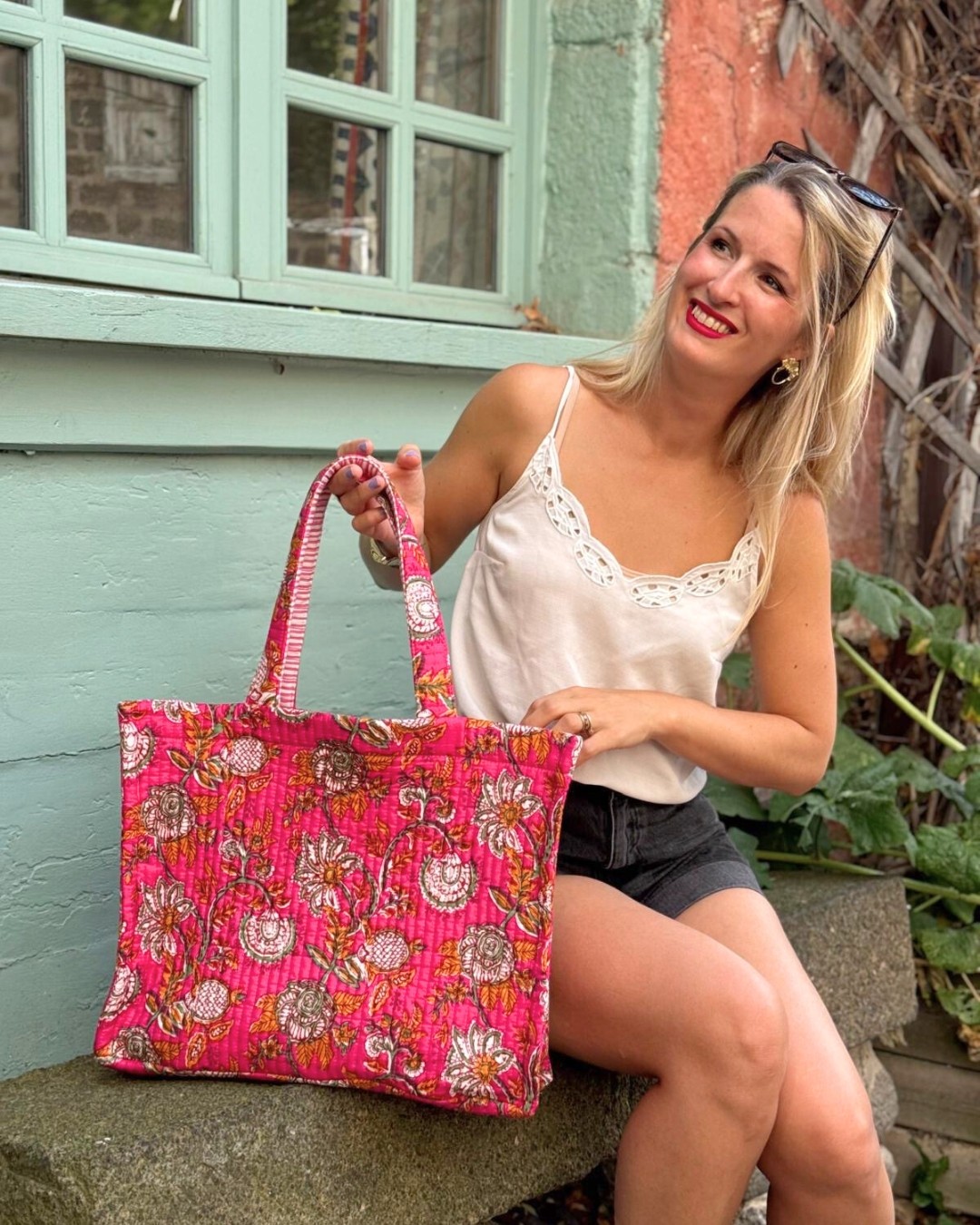 Kit couture Sac cabas trousse tissu indien Bleu turquoise Vert