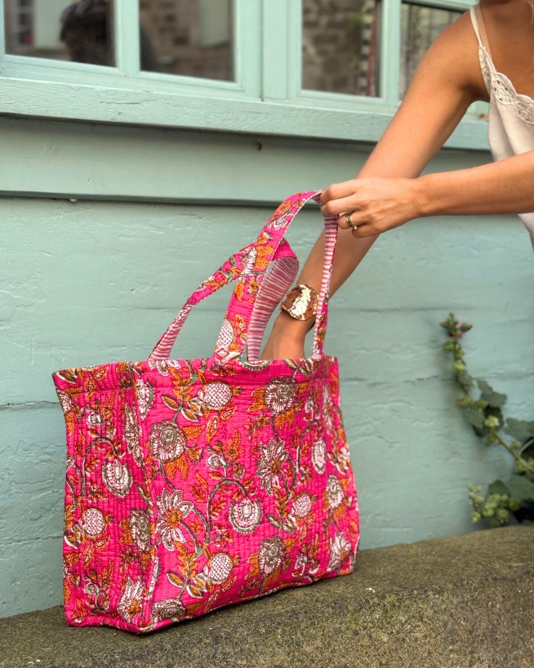 Kit couture Sac cabas trousse tissu indien Bleu turquoise Vert