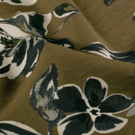 Tissu crêpe de viscose Noctiflora - vert kaki